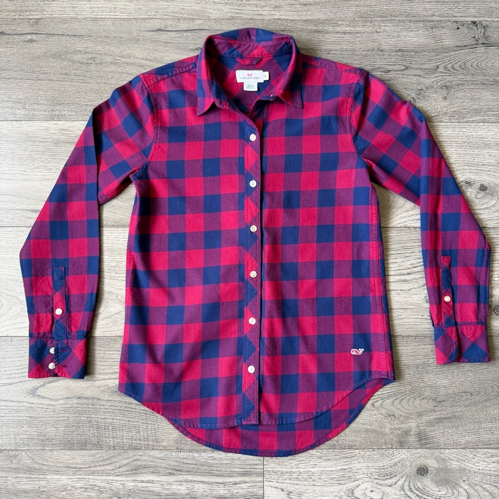 Vineyard Vines Red & Navy Buffalo Check Button-Up Shirt - Size 0
